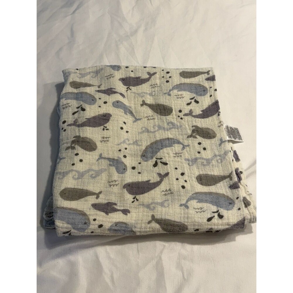 chick pea 100% Cotton Whale Print Baby Muslin Blanket 36"x40"